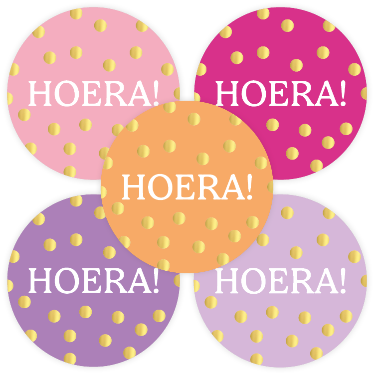Stickers Hoera (5 kleuren) - 5 stuks