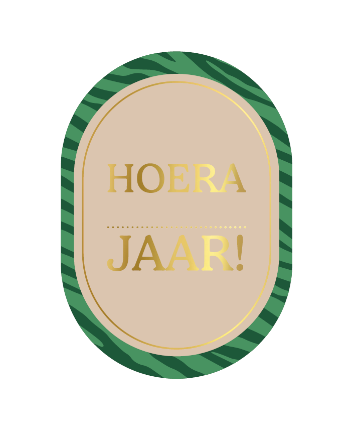Wenskaart ovaal Hoera ... jaar (groen)