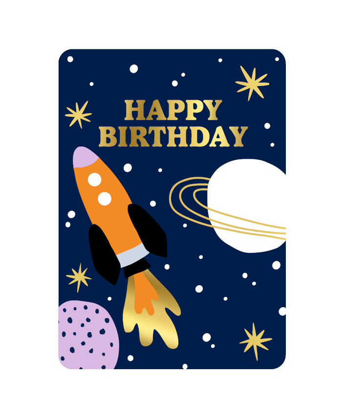 Wenskaart Happy birthday (raket)