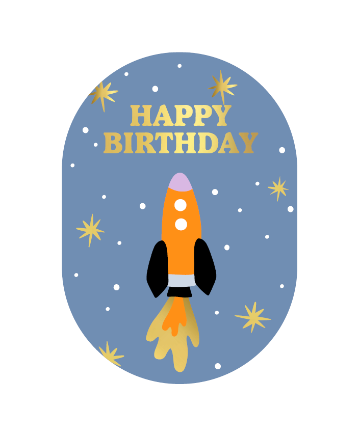 Wenskaart ovaal Happy birthday (raket)