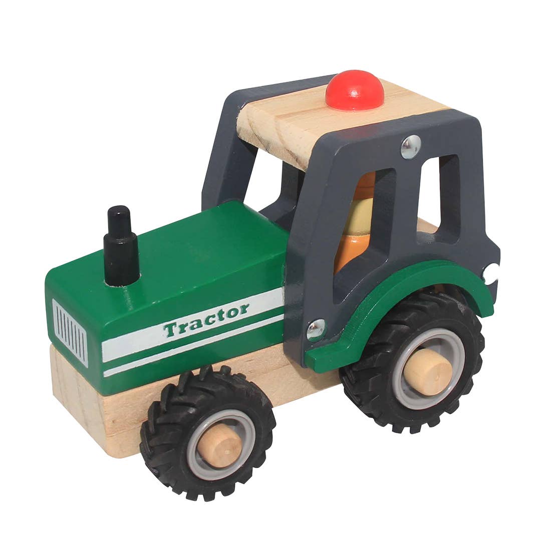 Magni | Houten groene tractor met rubberen wielen