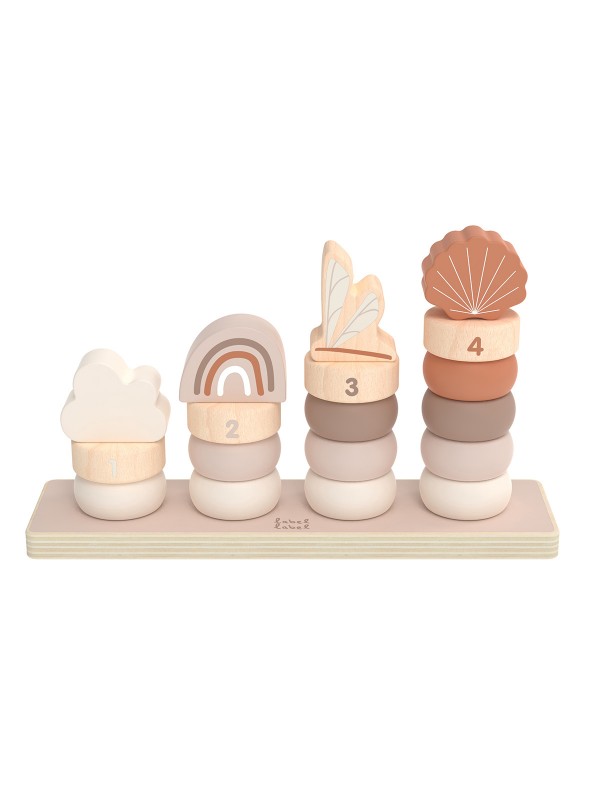 Kleine houten stapelringen (verkrijgbaar in beige, olijfgroen, roze en blauw)