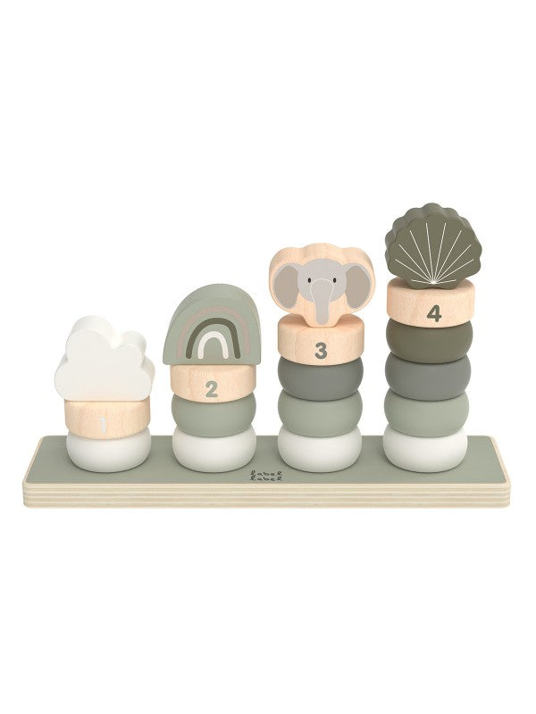 Kleine houten stapelringen (verkrijgbaar in beige, olijfgroen, roze en blauw)