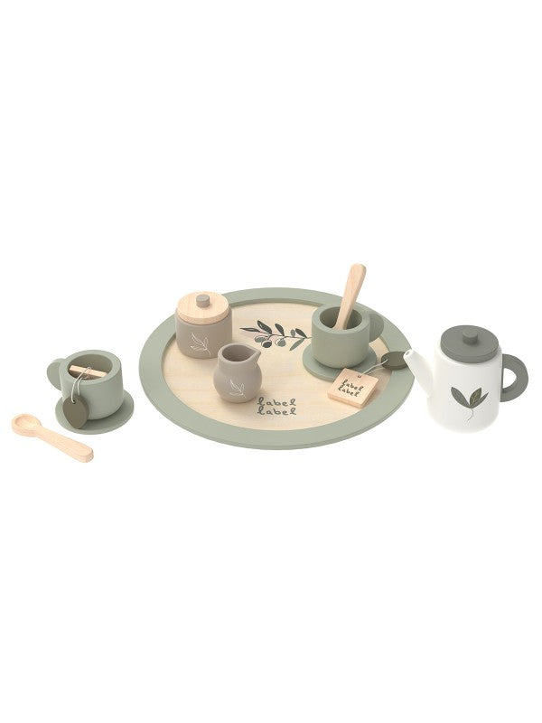 Houten Theeset (verkrijgbaar in roze, olijfgroen en beige)