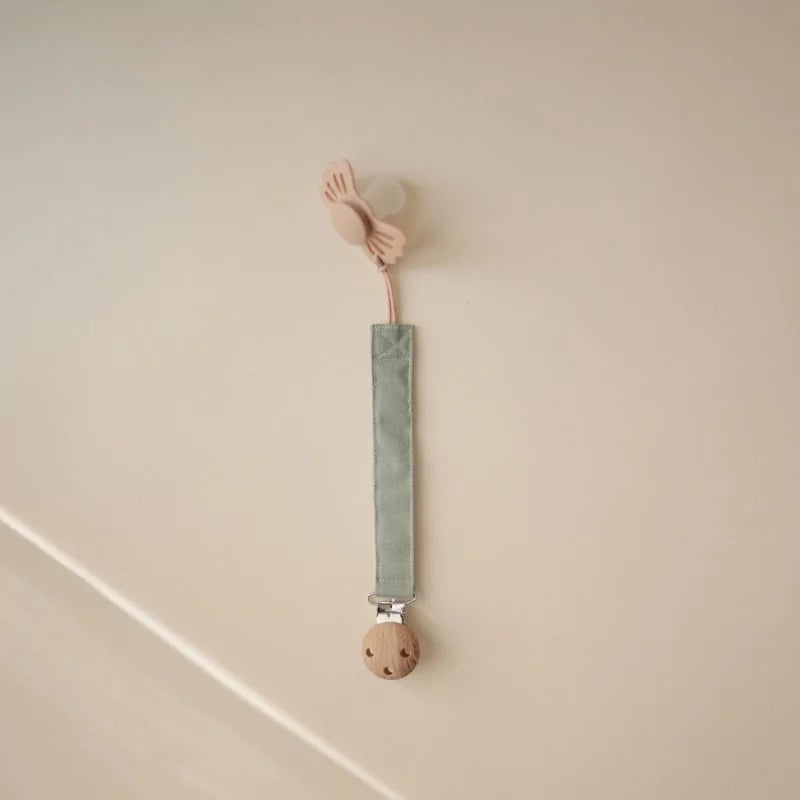 Mushie 2-pack Speenkoord met clip (olijfgroen en beige)