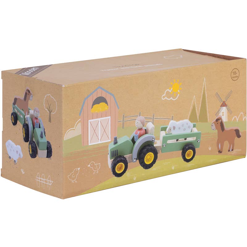 Houten tractor met dierenaanhangwagen - 2 varianten