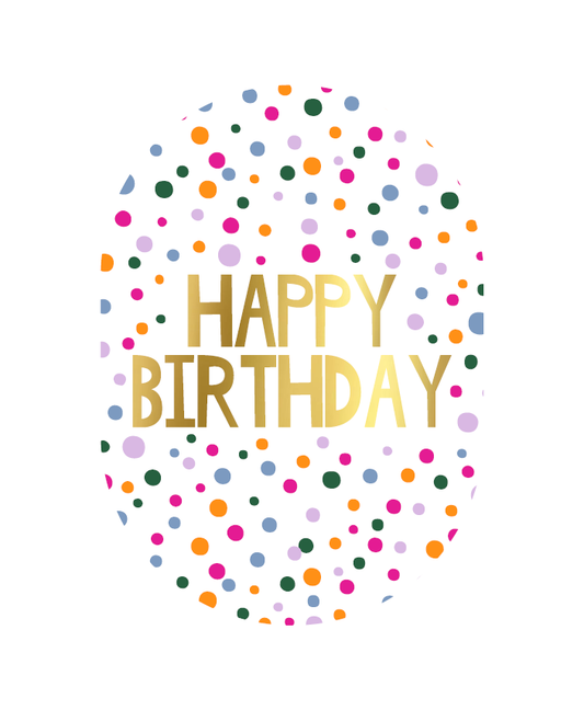 Wenskaart ovaal Happy birthday (confetti)