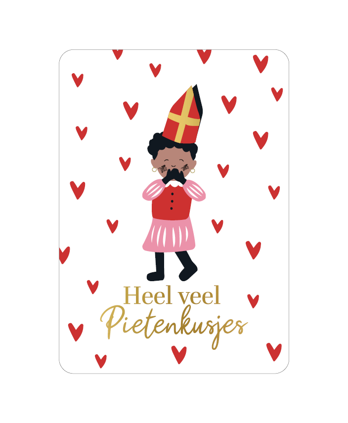 Wenskaart Sinterklaas - heel veel pietenkusjes (wit)
