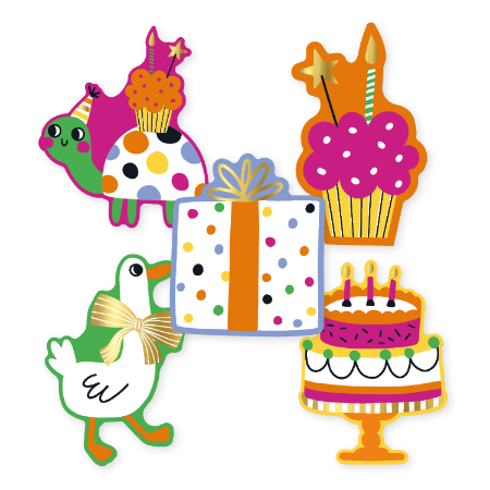 Stickers Birthday doodles (5 stuks)