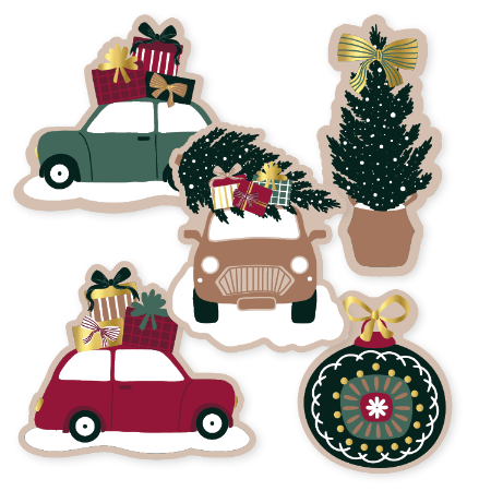Stickers Kerstauto en boom (10 stuks)