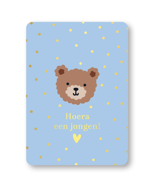 Wenskaart Hoera een jongen (beertje)