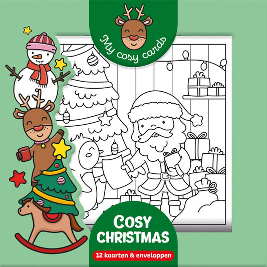 Cosy Christmas kerstkaart kleurplaten