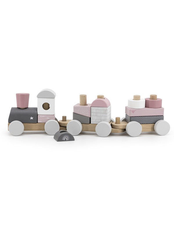 Houten speelgoedtrein (verkrijgbaar in roze, beige en blauw) | Label Label