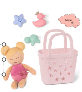 Lullababy Badpop meisje met roze mandje en accessoires - blond haar (PRE-ORDER EIND JUNI)