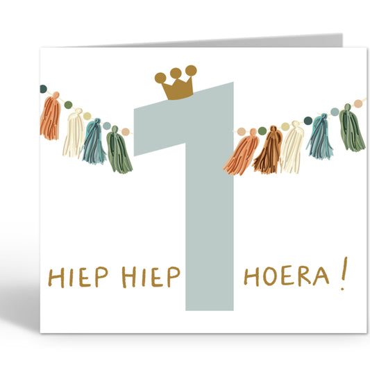 Verjaardagskaart Hiep hiep hoera! 1 jaar