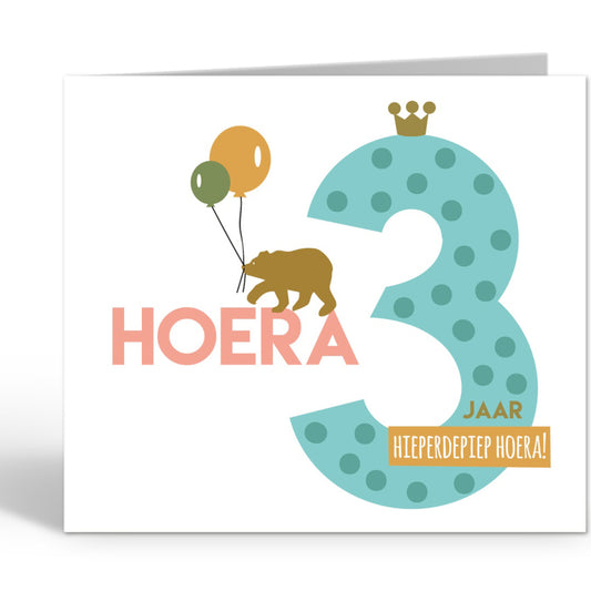 Verjaardagskaart Hieperdepiep hoera! 3 jaar