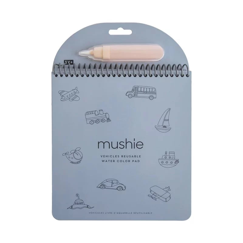 Mushie herbruikbaar water kleurboek - voertuigen (blauw)