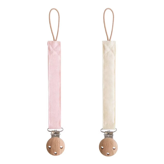 Mushie 2-pack Speenkoord met clip (roze en beige)