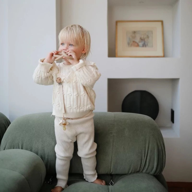 Mushie 2-pack Speenkoord met clip (olijfgroen en beige)