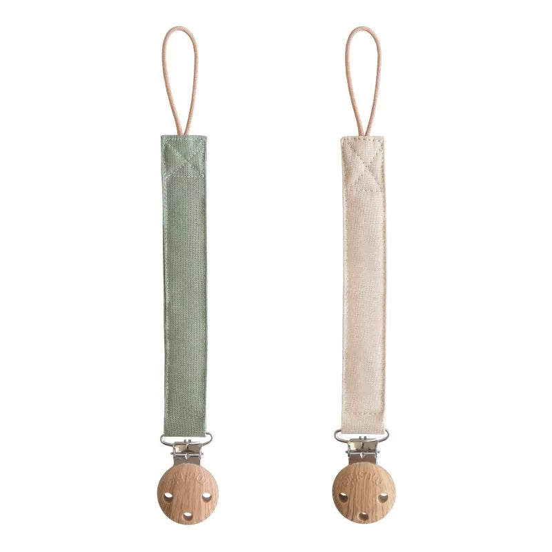 Mushie 2-pack Speenkoord met clip (olijfgroen en beige)