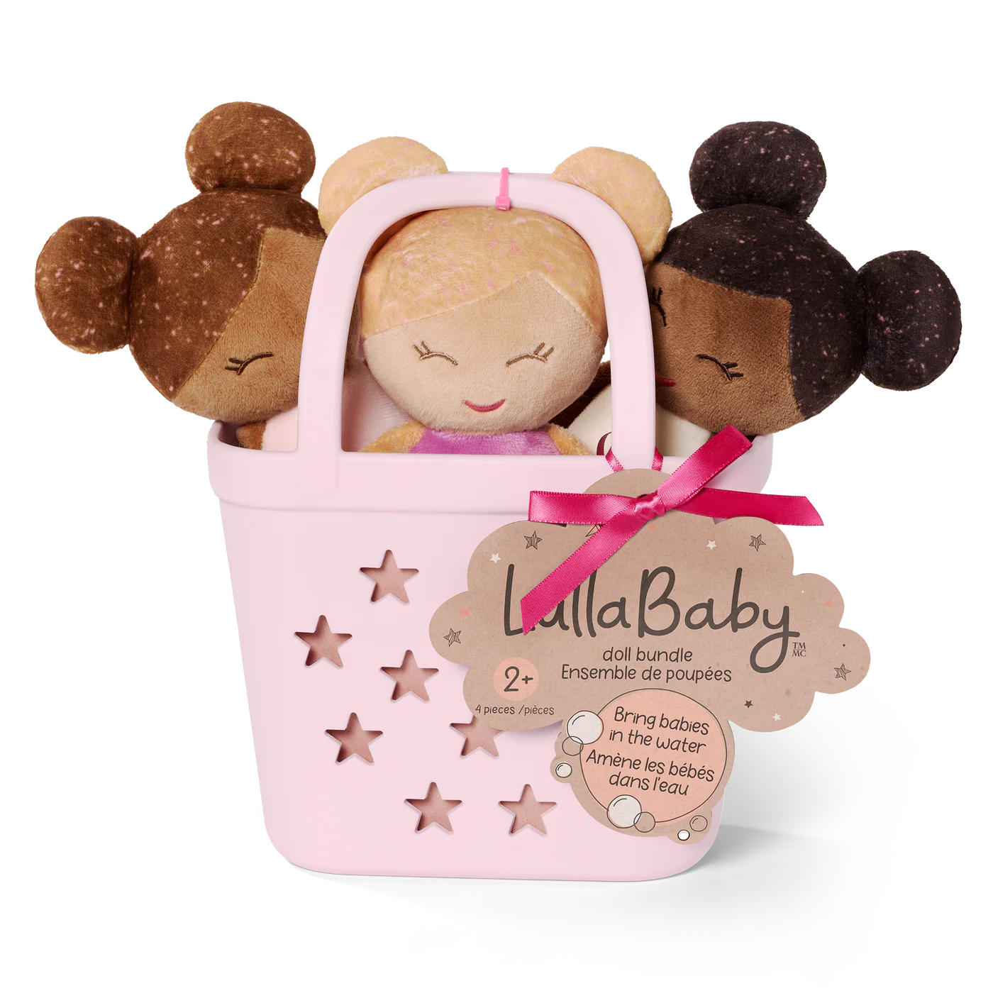 Lullababy Badpoppen 3 meisjes in roze mandje (PRE-ORDER EIND JUNI)