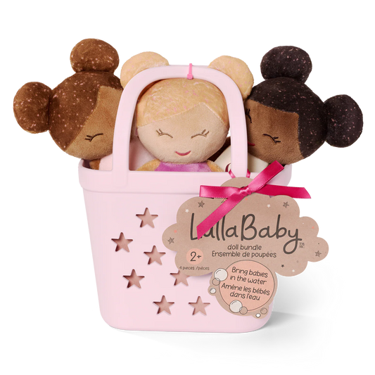 Lullababy Badpoppen 3 meisjes in roze mandje (PRE-ORDER EIND JUNI)