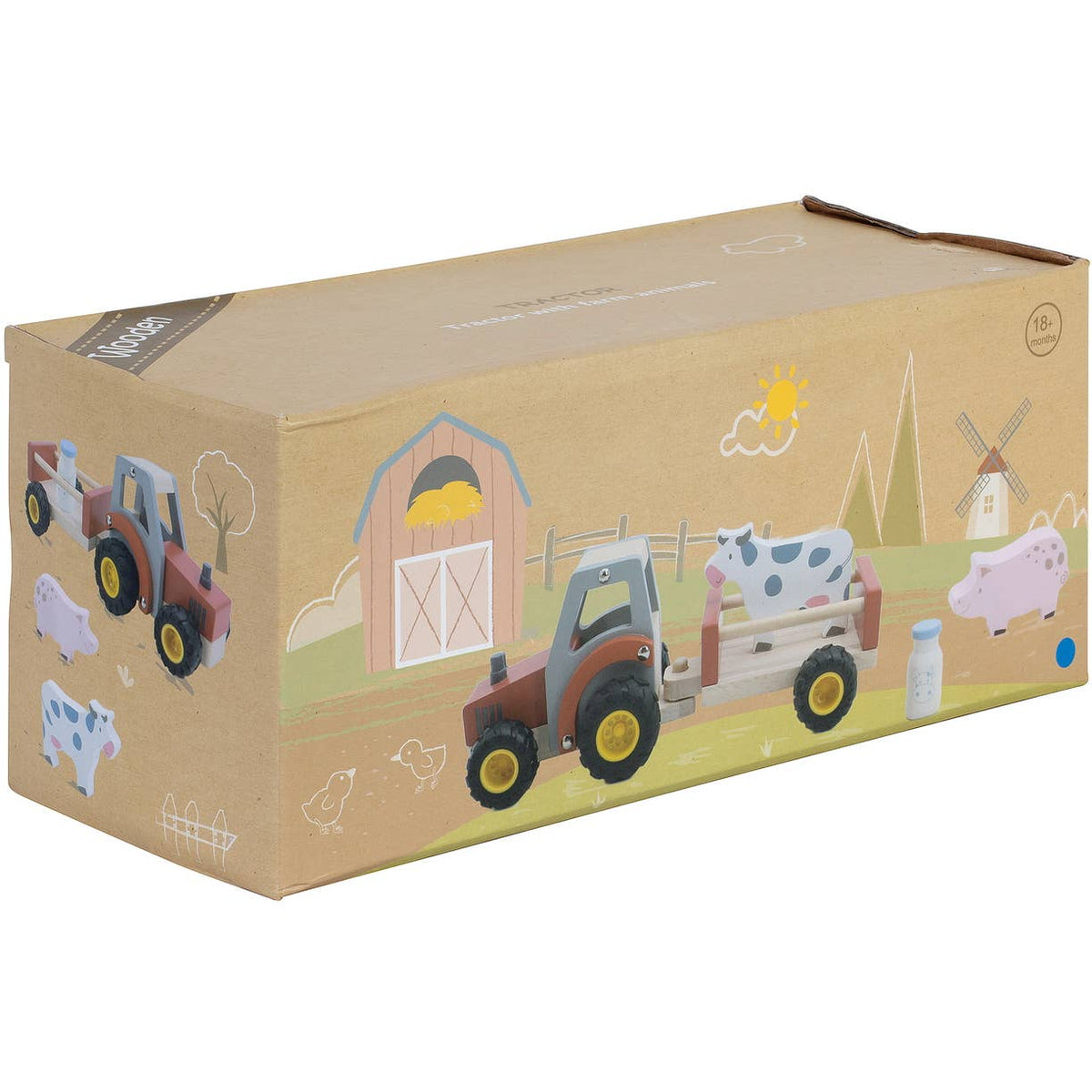 Houten tractor met dierenaanhangwagen - 2 varianten