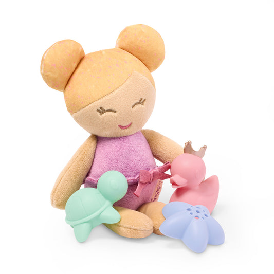 Lullababy Badpop meisje met roze mandje en accessoires - blond haar (PRE-ORDER)