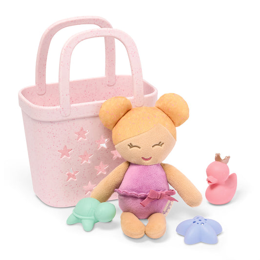Lullababy Badpop meisje met roze mandje en accessoires - blond haar (PRE-ORDER)