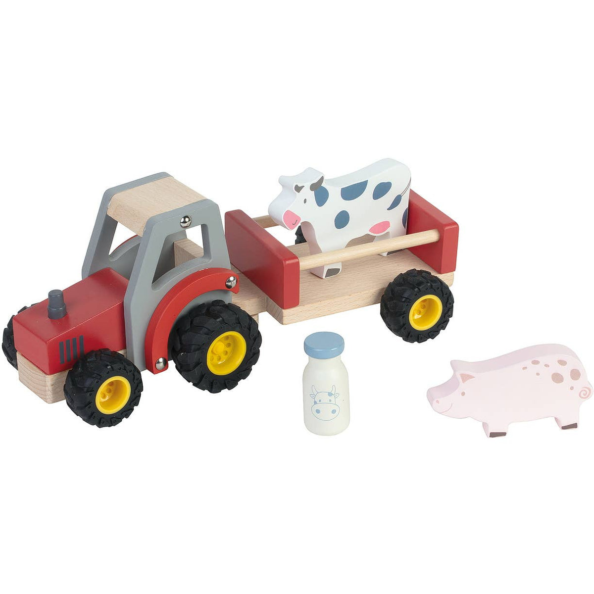 Houten tractor met dierenaanhangwagen - 2 varianten